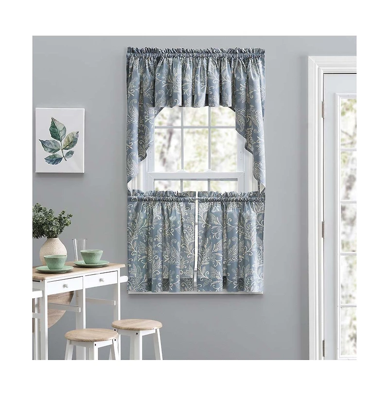 Ellis Curtain Lexington Leaf Pattern on Colored Ground Curtain Tiers