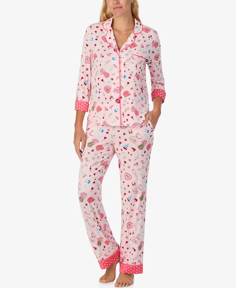 Kate Spade New York Women's 2-Piece Sleepwear 3/4-Sleeve Top and Pajama Pants Set