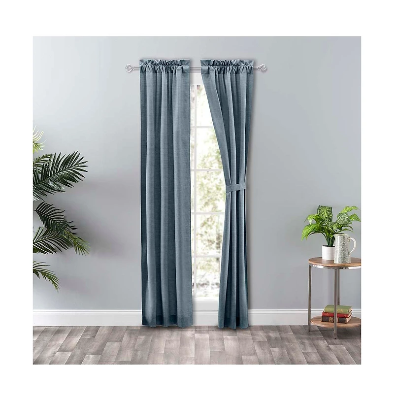 Ellis Curtain Lisa Solid Poly Cotton Duck Fabric Tailored Panel Pair with Ties 56" x Dusty Blue