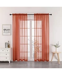 Kate Aurora 2 Piece Halloween Spooky Harvest Themed Pumpkin Spice Colored Rod Pocket Sheer Voile Window Curtain Panels