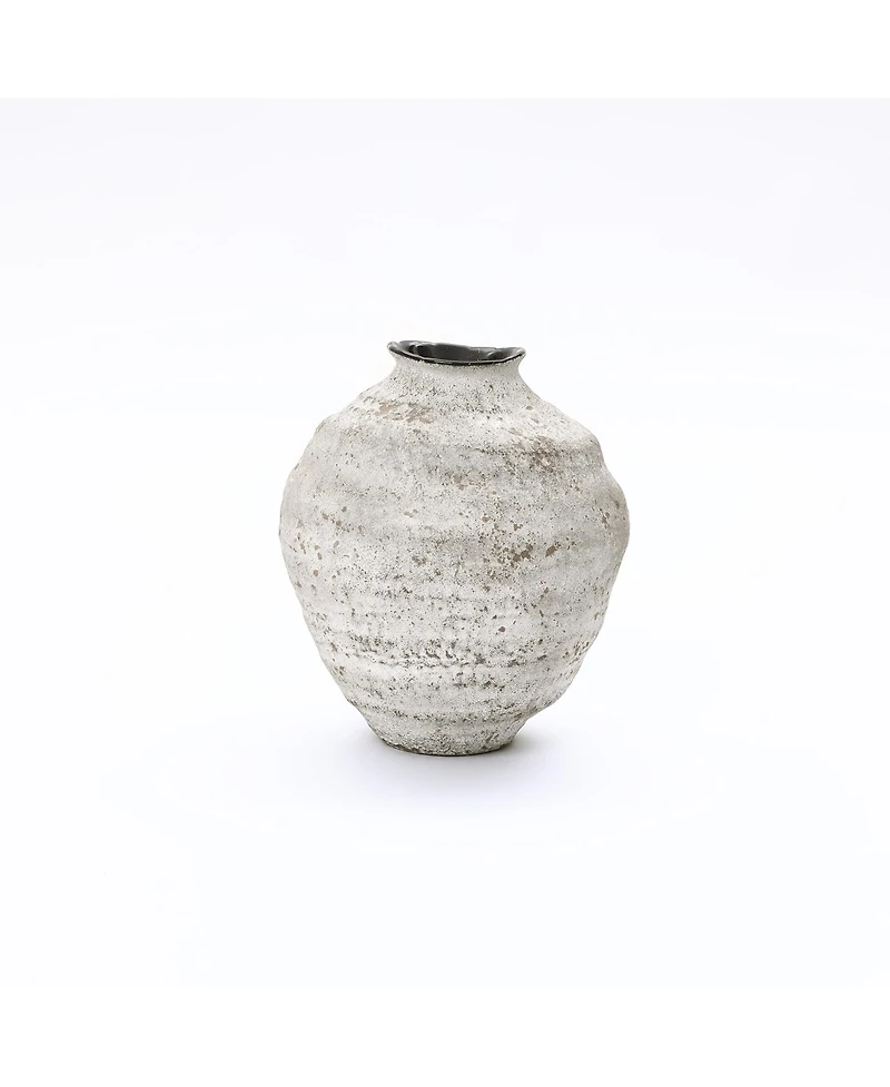 LuxenHome 11.54" Rustic Gray Round Ceramic Vase, Textured Accent for Home Decor