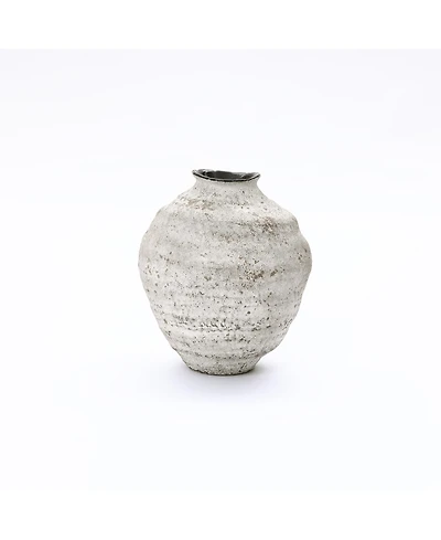 LuxenHome 11.54" Rustic Gray Round Ceramic Vase, Textured Accent for Home Decor
