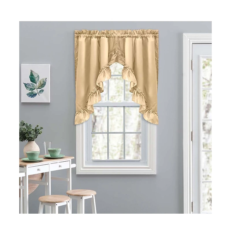 Ellis Stacey Solid Color Window 1.5" Rod Pocket High Quality Fabric Ruffled Swag 60"x38" Almond