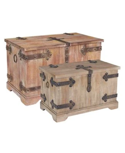 Household Essentials 2 Piece Decorative Trunks Victorian Set Small Large Chinese Fir Wood