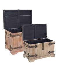 Household Essentials 2 Piece Decorative Trunks, Victorian Set, Small and Large, Chinese Fir Wood