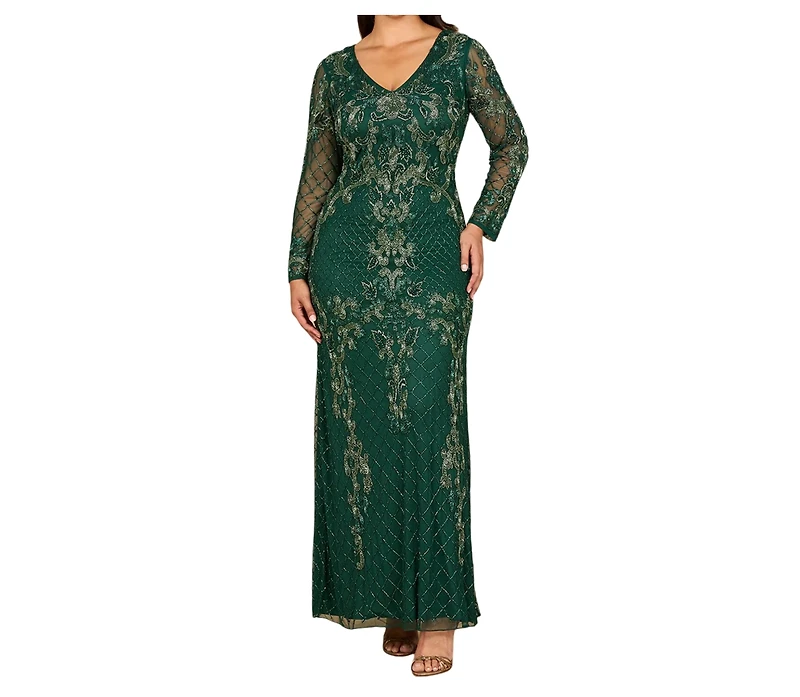 Lara Women's Long Sleeve Contrast Beaded Gown