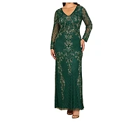 Lara Women's Long Sleeve Contrast Beaded Gown
