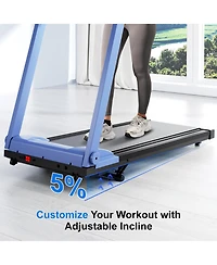 Deerrun Treadmill with 5% Incline, 300lbs Capacity Folding Small Treadmills for Home Portable Running Treadmill with Handles