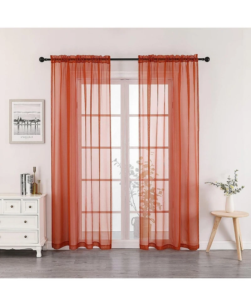 Kate Aurora 2 Piece Halloween Spooky Harvest Themed Pumpkin Spice Colored Rod Pocket Sheer Voile Window Curtain Panels