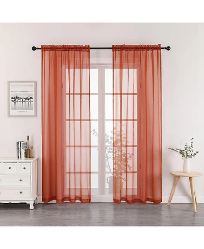 Kate Aurora 2 Piece Halloween Spooky Harvest Themed Pumpkin Spice Colored Rod Pocket Sheer Voile Window Curtain Panels