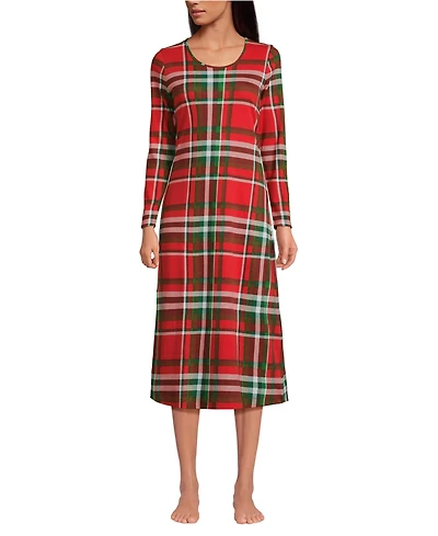 Lands' End Women's Tall Cotton Long Sleeve Midcalf Nightgown