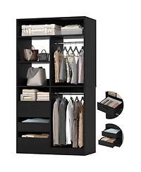 36'' Freestanding Walk-in Closet Organizer System with 3 Drawers, Heavy Duty 2 Hanging Rods & Shelves
