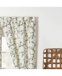 Ellis Vintage Stylish Medium Scale Printed Vine Pattern 1.5" Rod Pocket Tailored Pair with Ties 56"x63" Azure