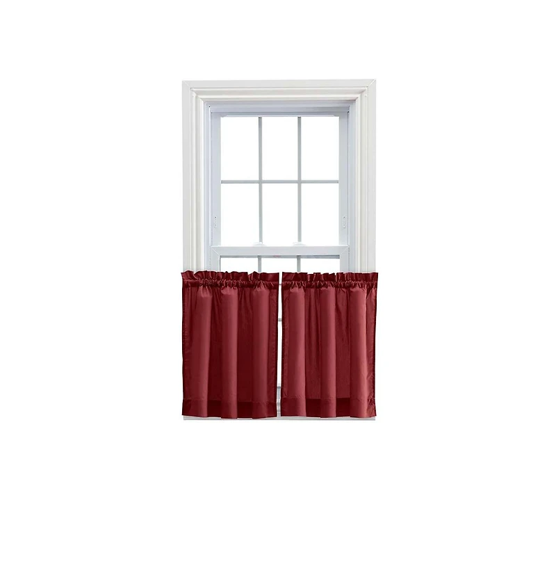 Ellis Stacey 1.5" Rod Pocket High Quality Fabric Solid Color Window Tailored Tier Pair 56"x45" Merlot