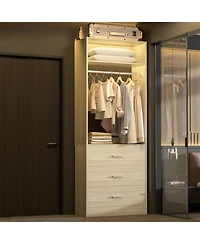 Freestanding 2FT Closet System with 3 Wooden Drawers, 24'' Organizer Hanging Rod & Shelves
