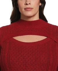 Ella Rafaella Plus Cut-Out Cable Knit Long Sleeve Sweater