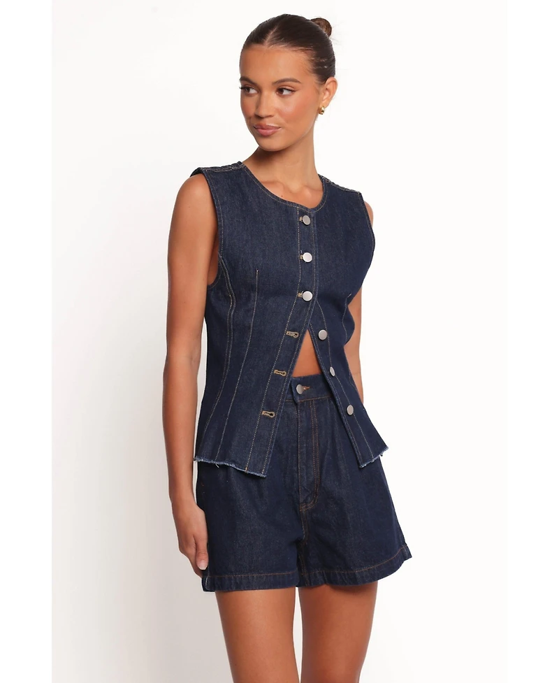 Petal and Pup Women's Nylah Pleated Denim Short - Mid