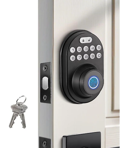 Keyless-Entry No-App Deadbolt Smart Lock with Fingerprint, Keypad, 2 Keys, Auto-Lock, IP56 Waterproof, Black