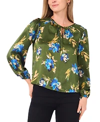 Sam & Jess Petite Long-Sleeve Ruched Shoulder Tie Top