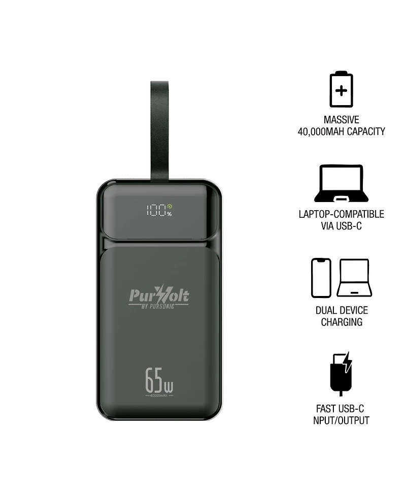 Pursonic Power Anywhere Bundle – PurVolt 40,000mAh Power Bank + Led Fast Charging Power Bank with Built-in Cables