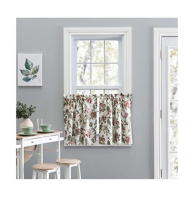 Ellis Curtain Madison Floral Design Printed Natural Ground 1.5" Rod Pocket Tailored Tier 56" x 36" Brick