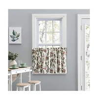 Ellis Curtain Madison Floral Design Printed Natural Ground 1.5" Rod Pocket Tailored Tier 56" x 36" Brick