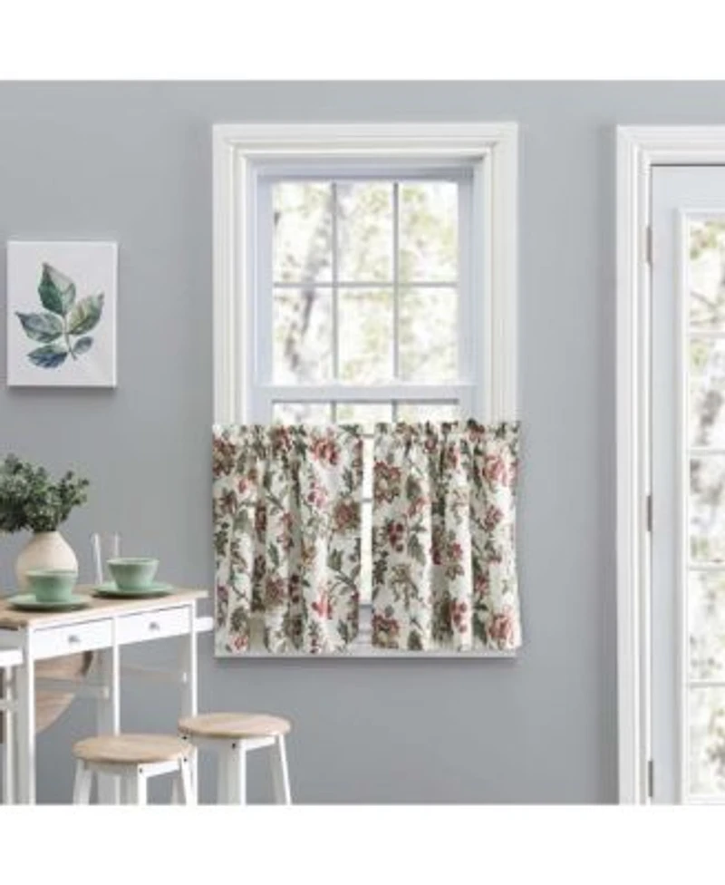Ellis Curtain Madison Floral Design Printed Natural Ground 1.5 X22 Rod Pocket Tailored Tier 56 X22 X 36 X22 Brick