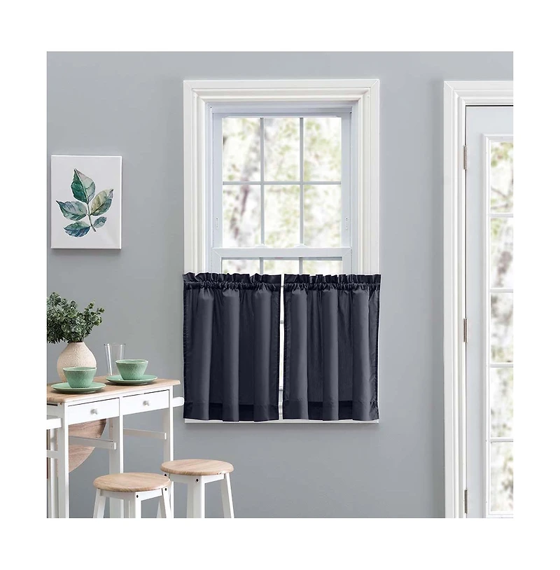 Ellis Stacey 1.5" Rod Pocket High Quality Fabric Solid Color Window Tailored Tier Pair 56"x45" Navy