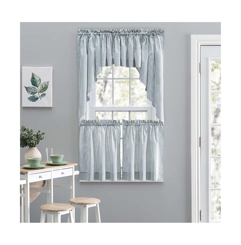 Ellis Curtain Plaza Classic Ticking Stripe Printed on Natural Ground 1.5" Rod Pocket Tailored Tiers 56" x 24