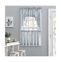 Ellis Curtain Plaza Classic Ticking Stripe Printed on Natural Ground 1.5" Rod Pocket Tailored Tiers 56" x 24