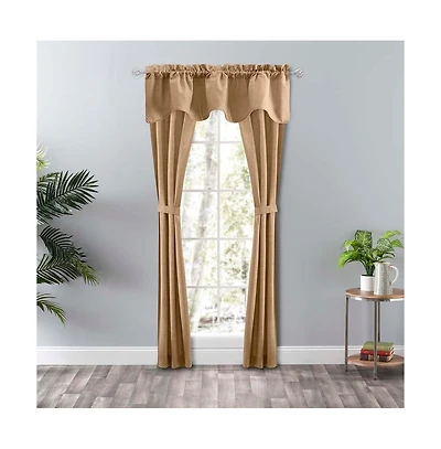 Ellis Curtain Lisa Solid Color Poly Cotton 3" Rod Pocket Duck Fabric Lined Scallop Valance 58" x 15" Tan