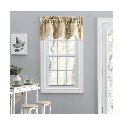 Ellis Curtain Lexington Leaf Pattern on Colored Ground Scallop Valance 58"x15" Tan