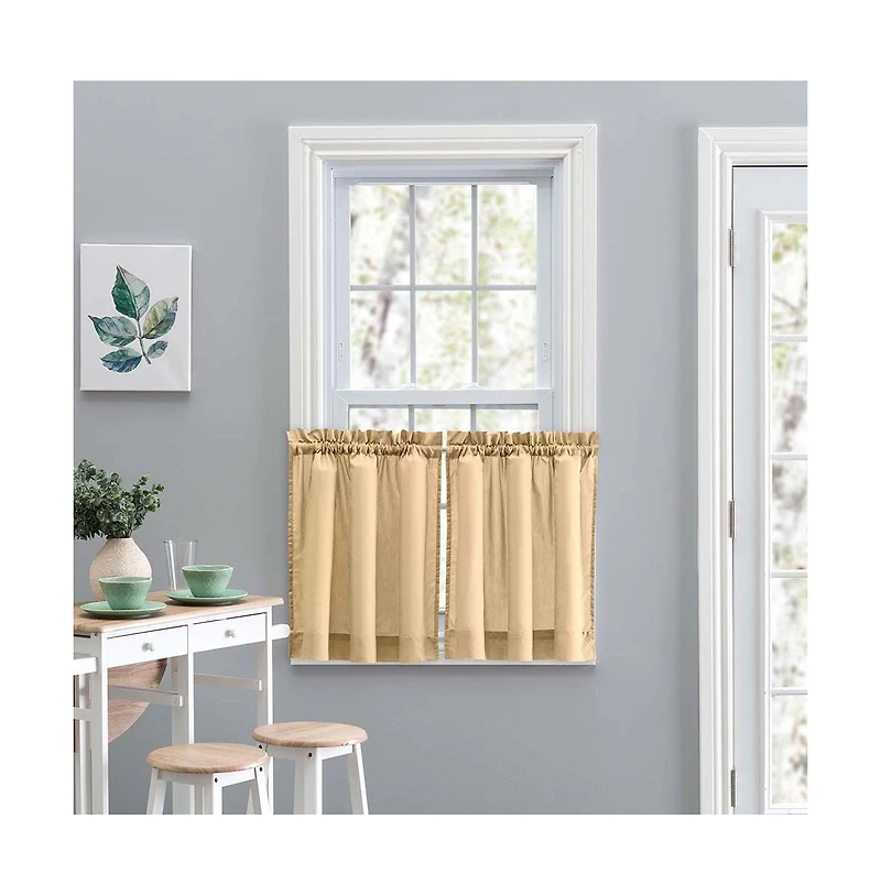 Ellis Stacey Solid Color Window 1.5" Rod Pocket High Quality Fabric Tailored Tier Pair 56"x30" Almond
