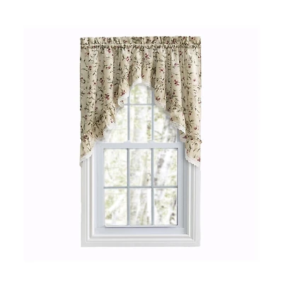 Ellis Curtain Cherries Ruffled 1.5" Rod Pocket Swag for Windows Lace Edge 58" x 36" Natural