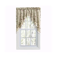 Ellis Curtain Cherries Ruffled 1.5" Rod Pocket Swag for Windows Lace Edge 58" x 36" Natural