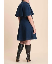 Eloquii Women's Denim Cape Detail Dress