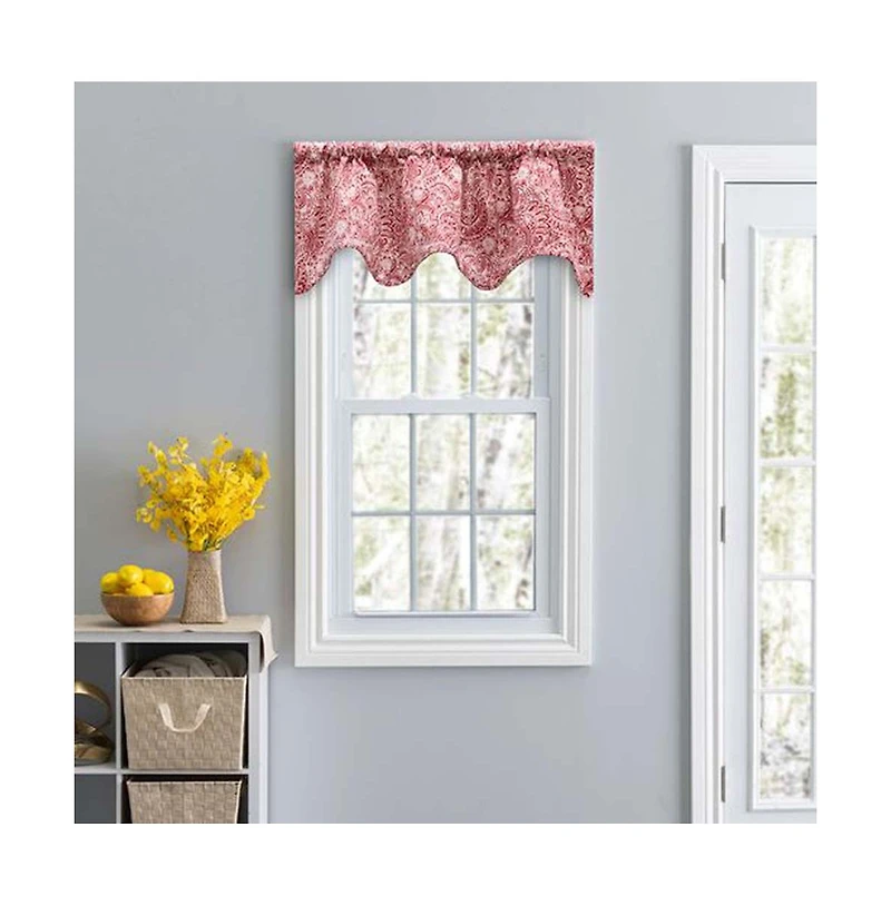 Ellis Segovia Printed Paisley Pattern on Ground 3" Rod Pocket High Quality Scallop Valance Lined 50"x16" Red