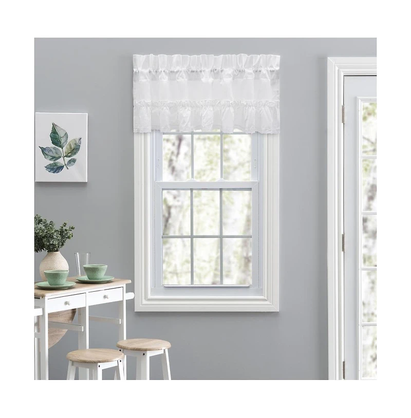 Ellis Curtain Madelyn Ruffled Victorian 1.5" Rod Pocket Valances for Windows 60" x 16" White