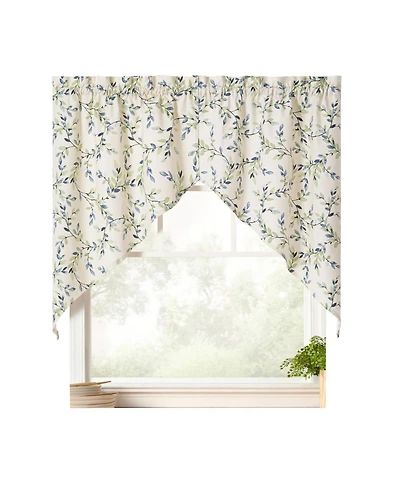 Ellis Vintage Stylish Medium Scale Printed Vine Pattern 1.5" Rod Pocket Tailored Swag 56"x36" Azure