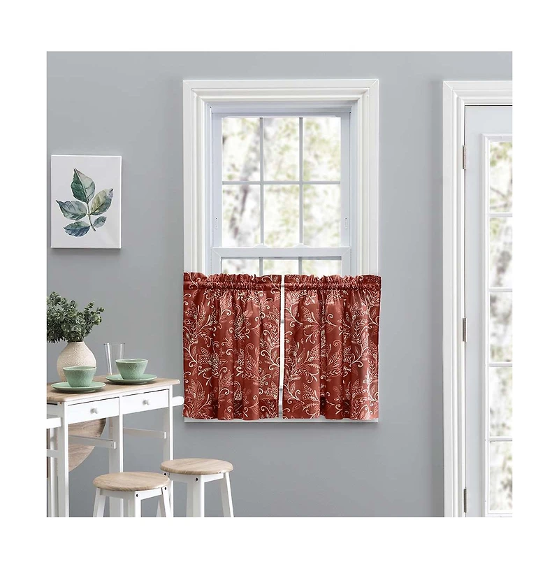 Ellis Curtain Lexington Leaf Pattern on Colored Ground Curtain Tiers 56"x24" Brick