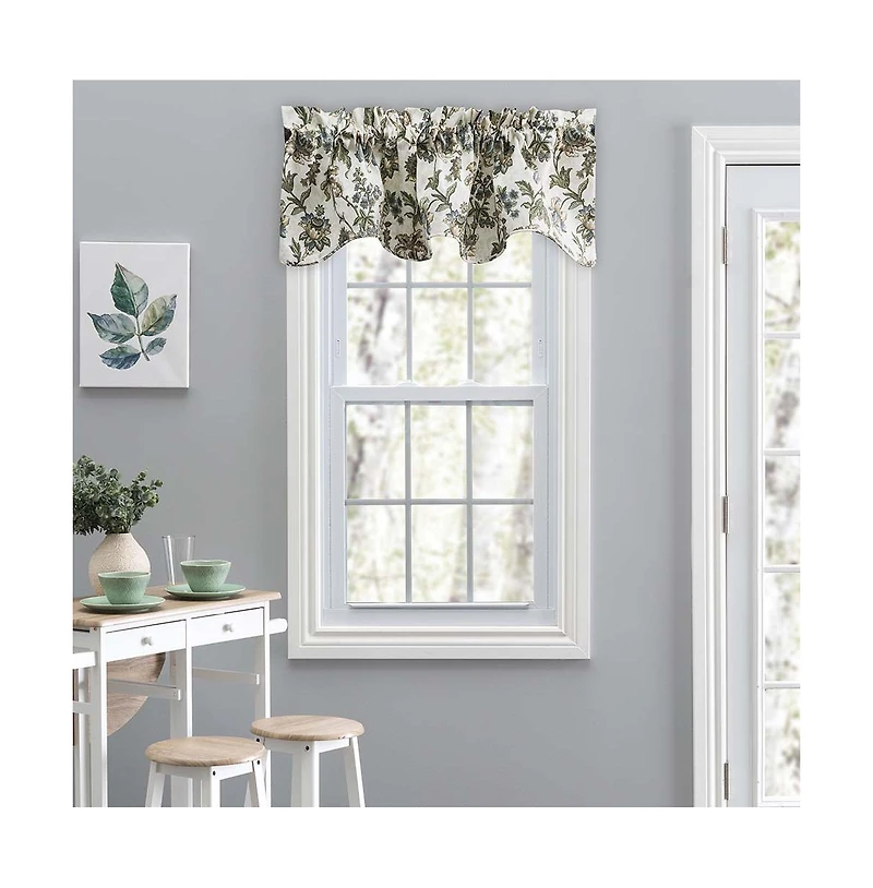 Ellis Curtain Madison Floral Design Printed Natural Ground 3" Rod Pocket Lined Scallop Valance 58" x 15" Blue