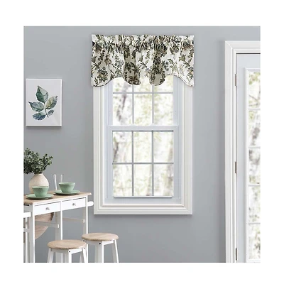 Ellis Curtain Madison Floral Design Printed Natural Ground 3" Rod Pocket Lined Scallop Valance 58" x 15" Blue
