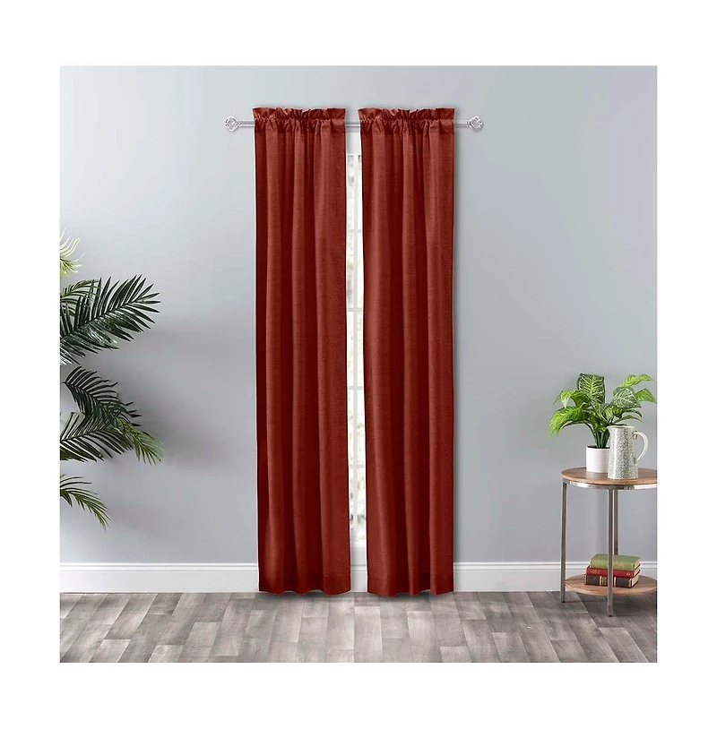 Ellis Curtain Lisa Solid Color Poly 3" Rod Pocket Cotton Duck Fabric Tailored Panel Pair with Ties 56" x 63" Red