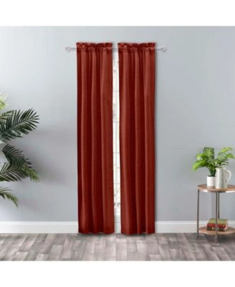 Ellis Curtain Lisa Solid Color Poly 3 X22 Rod Pocket Cotton Duck Fabric Tailored Panel Pair With Ties 56 X22 X 63 X22 Red