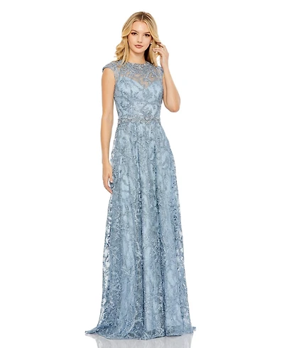 Mac Duggal Women's Embroidered Cap Sleeve A Line Gown