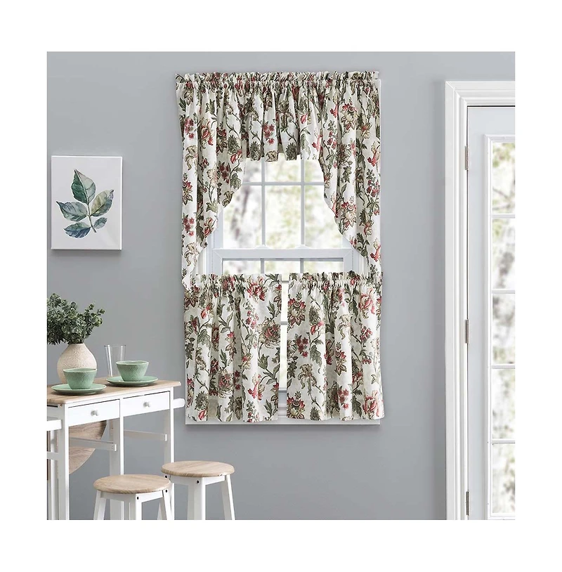 Ellis Curtain Madison Floral Design Printed Natural Ground 1.5" Rod Pocket Tailored Swag 56" x 36" Brick