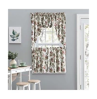 Ellis Curtain Madison Floral Design Printed Natural Ground 1.5" Rod Pocket Tailored Swag 56" x 36" Brick