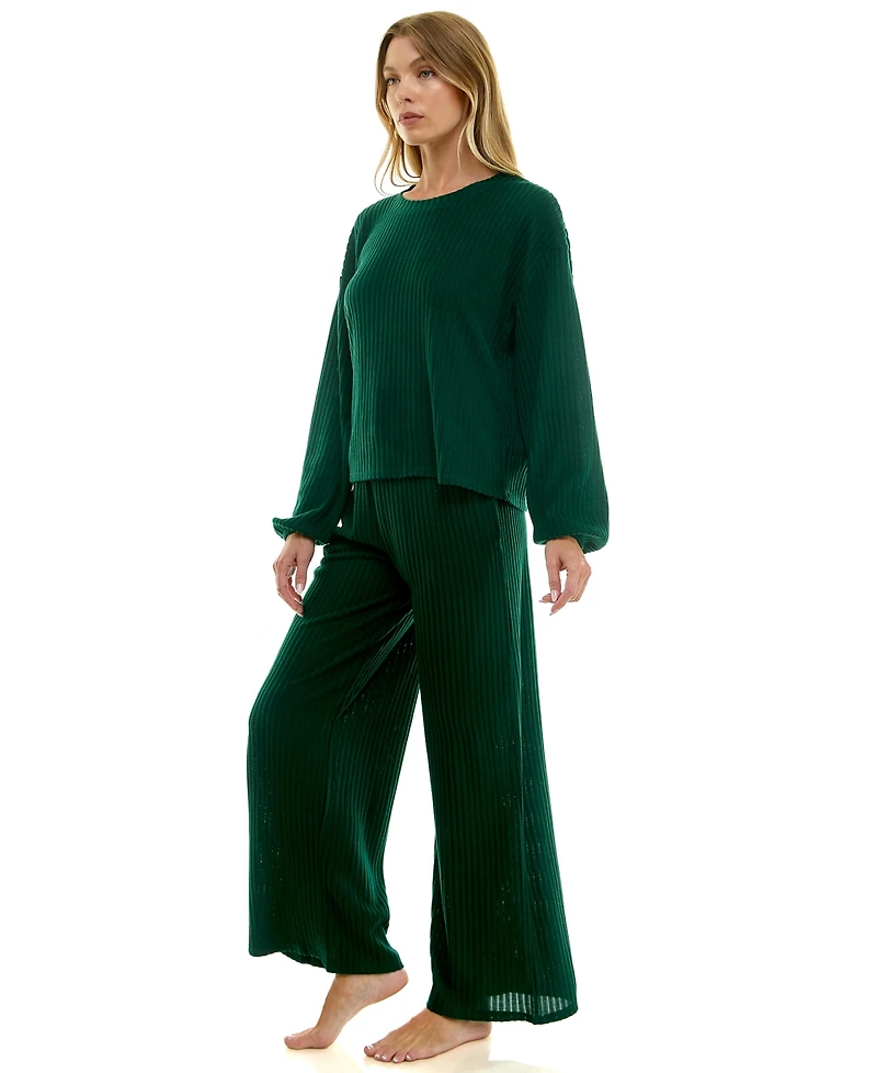 Roudelain Women's 2-Piece Long-Sleeve Sweatshirt and Wide-Leg Pants Set