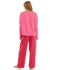 Roudelain Women's Printed Open Leg Contrast Waistband Flannel Pants