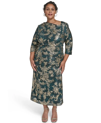 Vince Camuto Plus Size Ruched Foil Knit Midi Dress